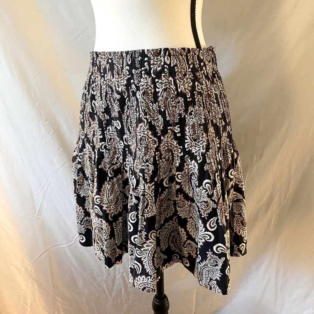 Anthropologie black/brown paisley mini skirt, size M